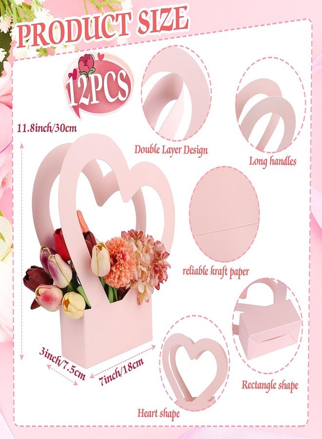 FOIMAS 12 Pcs Heart Shaped Flower Gift Boxes,Bouquet Bags with Handle Folding Basket for Valentine's Day Floral Arrangement Wedding Mother's Day（Black,Pink,White - Image 2