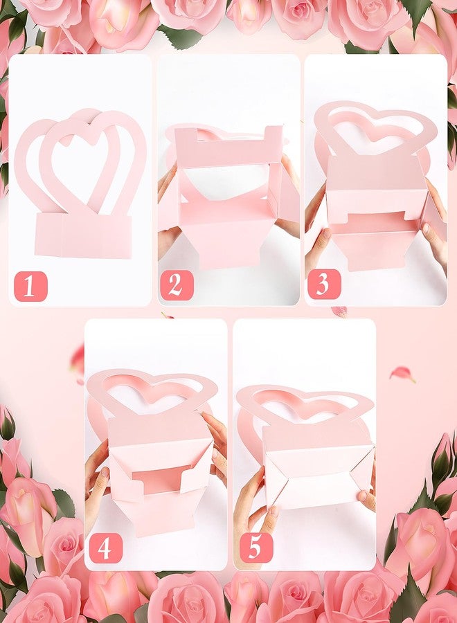 FOIMAS 12 Pcs Heart Shaped Flower Gift Boxes,Bouquet Bags with Handle Folding Basket for Valentine's Day Floral Arrangement Wedding Mother's Day（Black,Pink,White - Image 3