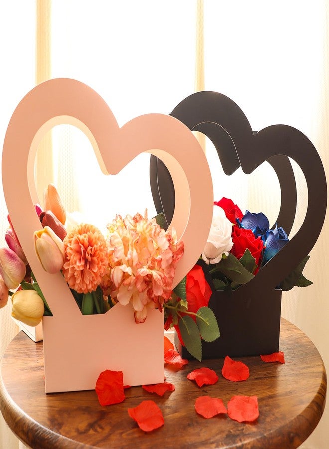 FOIMAS 12 Pcs Heart Shaped Flower Gift Boxes,Bouquet Bags with Handle Folding Basket for Valentine's Day Floral Arrangement Wedding Mother's Day（Black,Pink,White - Image 4