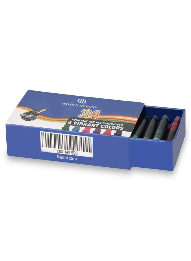 Dryden Designs Fountain Pen Ink Cartridges - Set of 24 Assorted Colors: Black, Blue, Green, Purple, Red, Pink - Short International Standard Size - Disposable and Generic Ink Refill Cartridges. - Image 3