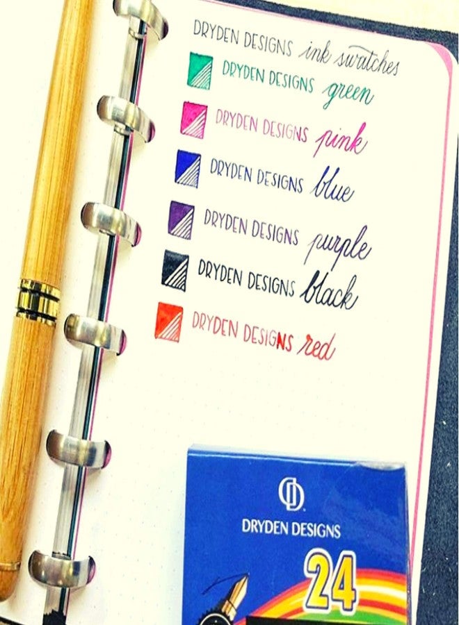 Dryden Designs Fountain Pen Ink Cartridges - Set of 24 Assorted Colors: Black, Blue, Green, Purple, Red, Pink - Short International Standard Size - Disposable and Generic Ink Refill Cartridges. - Image 5