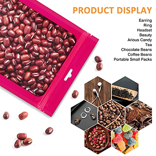 LODROC 100 Pieces Resealable Mylar Bags with Clear Window - 3.5x4.7 Inches Smell Proof Bag Coffee Beans Packaging Pouch for Food Self Sealing Storage Supplies Jewelry Electronics Party, Pink - Image 4