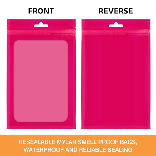 LODROC 100 Pieces Resealable Mylar Bags with Clear Window - 3.5x4.7 Inches Smell Proof Bag Coffee Beans Packaging Pouch for Food Self Sealing Storage Supplies Jewelry Electronics Party, Pink - Image 5