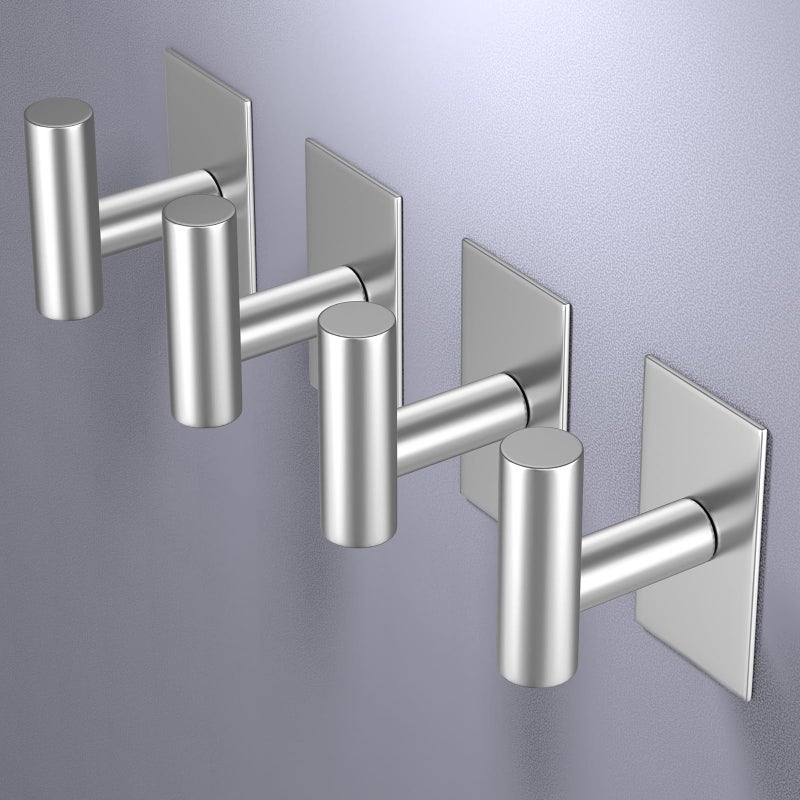 VAEHOLD Wall Towel Hooks, Heavy Duty Sticky Holder Waterproof Towel Hooks for Hanging Coat, Clothes, Closet Hook Wall Mount for Kitchen (Silver, 2 Pack) - Image 3