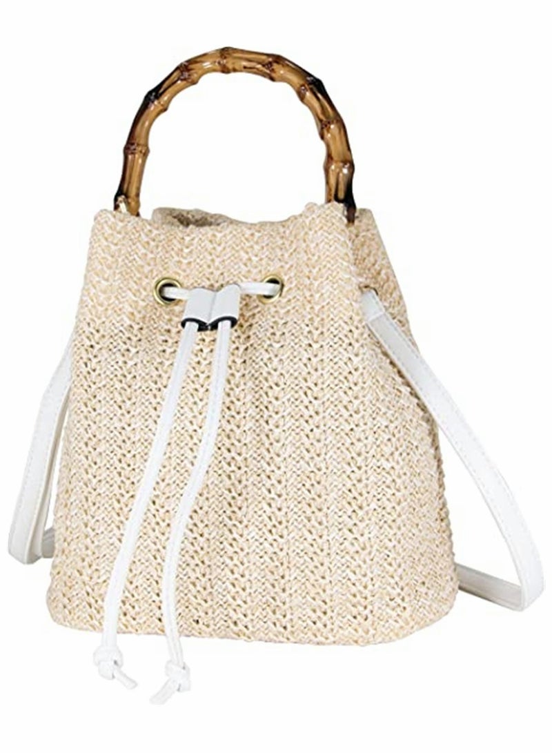 KASTWAVE Women Beach Bag, Straw Woven Shoulder Bag, Tote Bag, Crossbody Bucket Handbags, Natural Chic Summer Handmade Hobo Purse Bamboo Handle, Women Vacation Tote Handbags - Image 1