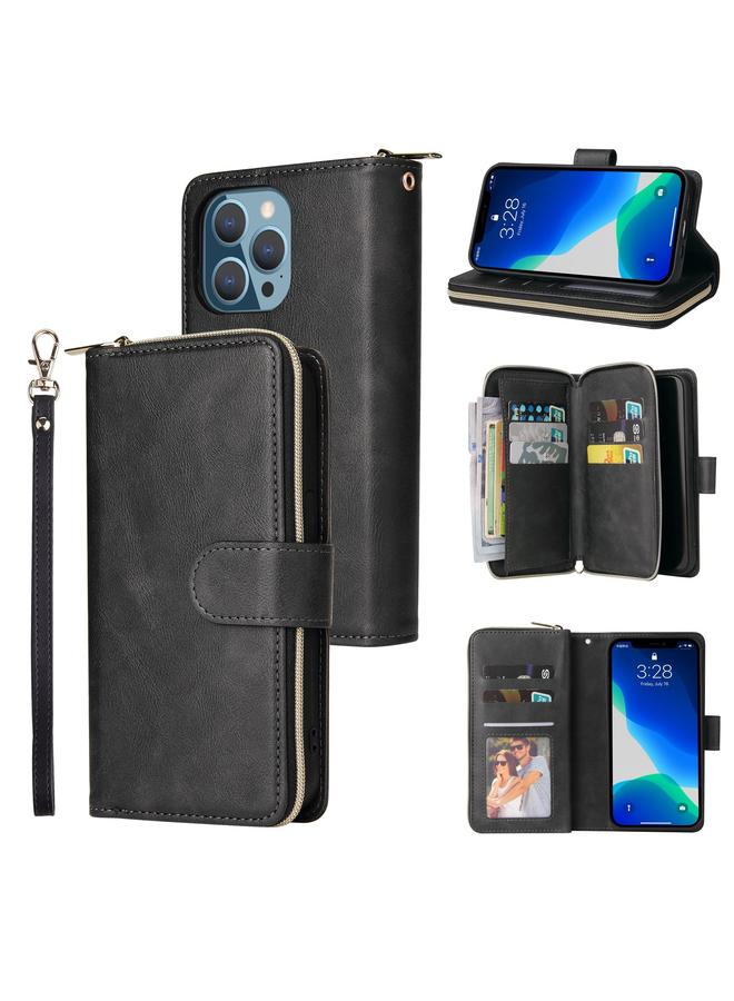 اس-توب جراب لهاتف iPhone 13 Pro 9 فتحات للبطاقات وحقيبة محفظة بسحاب وحافظة هاتف جلدية - Image 1