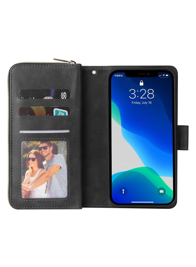 اس-توب جراب لهاتف iPhone 13 Pro 9 فتحات للبطاقات وحقيبة محفظة بسحاب وحافظة هاتف جلدية - Image 4