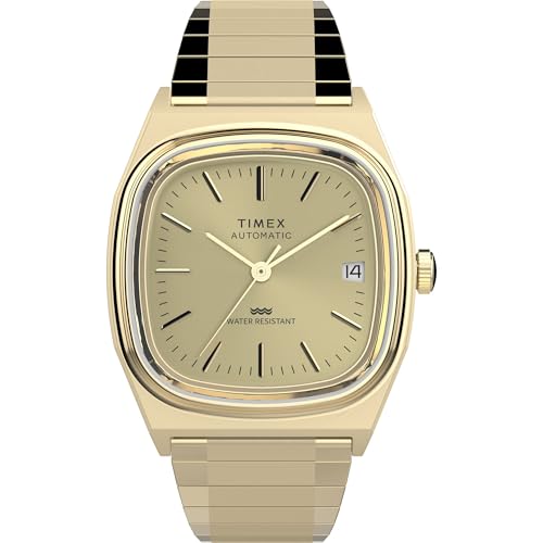 TIMEX E Line Reissue Mechanical Automatic Champagne Rectangle Dial & Silver Stainless Steel Bracelet Band Water Resistant Men's Wrist Watch - TW2Y07200IK - Image 1