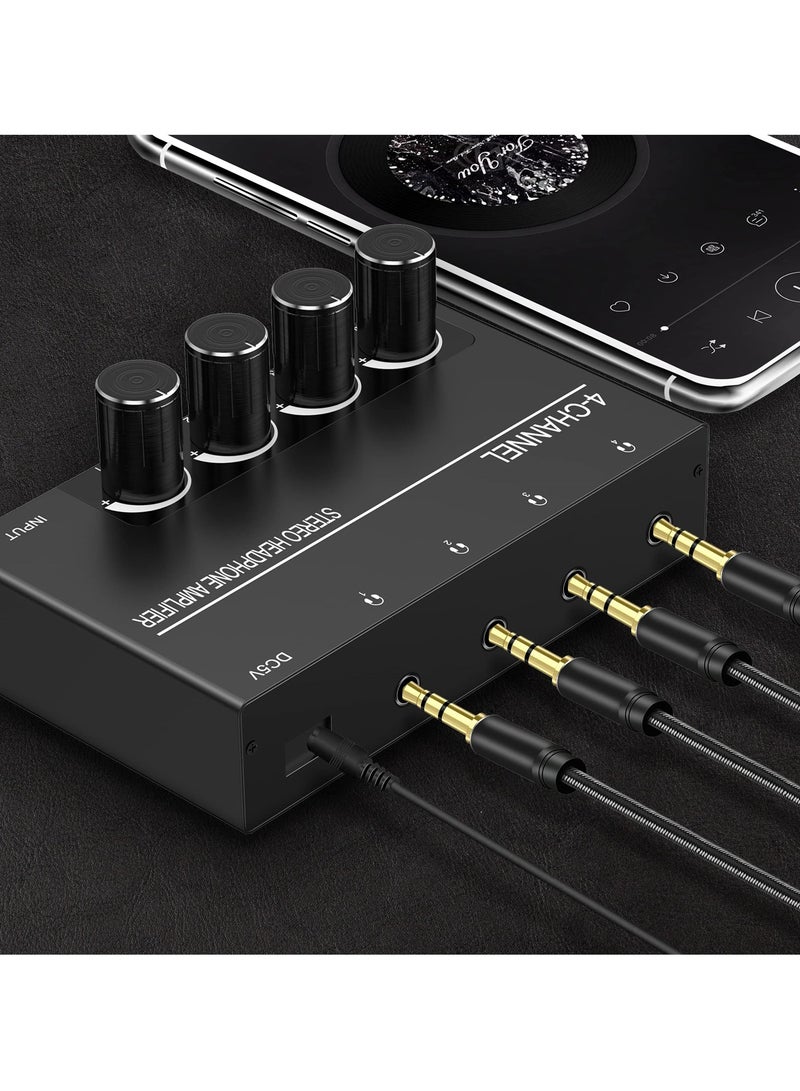 4 Channel Headphone Amplifier, Stereo Audio Amp Splitter with 4 Headphones Output Jacks and Audio Input - Ideal for Music Sharing and DJ - Image 3