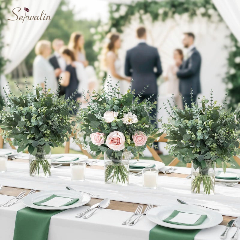 Serwalin 130 Pcs 8 Kinds Mixed Eucalyptus Stems Bulk,Artificial Greenery Silver Dollar Eucalyptus Leaves Picks for Centerpieces Vase DIY Bouquet Arrangement Home Decor - Image 3