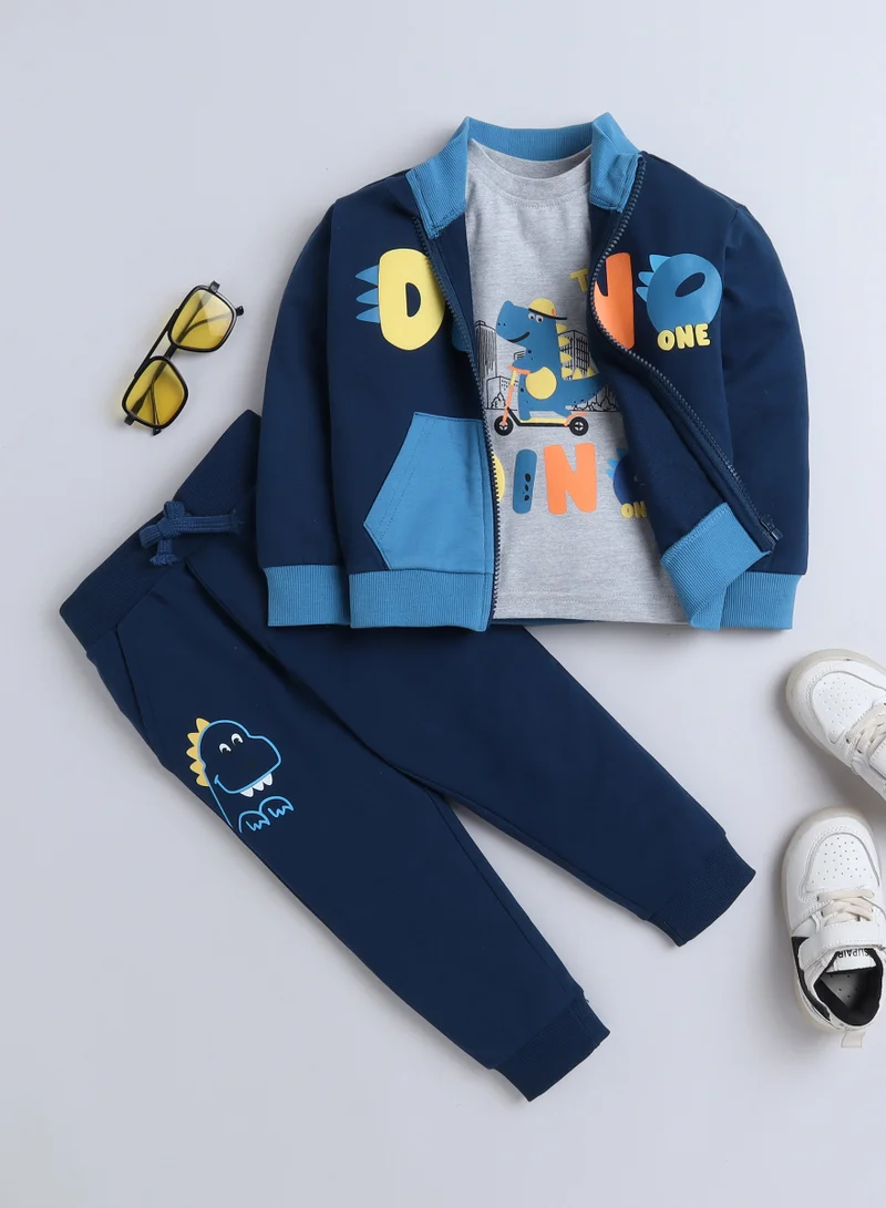 victor and jane Boys 3-Piece Set - Grey Mil Long tee, Navy fullzipper Hoody Jacket and Navy Jogger Sets