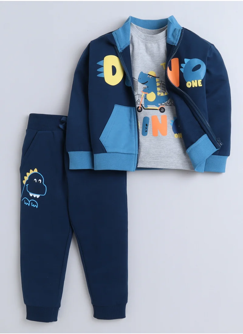 victor and jane Boys 3-Piece Set - Grey Mil Long tee, Navy fullzipper Hoody Jacket and Navy Jogger Sets