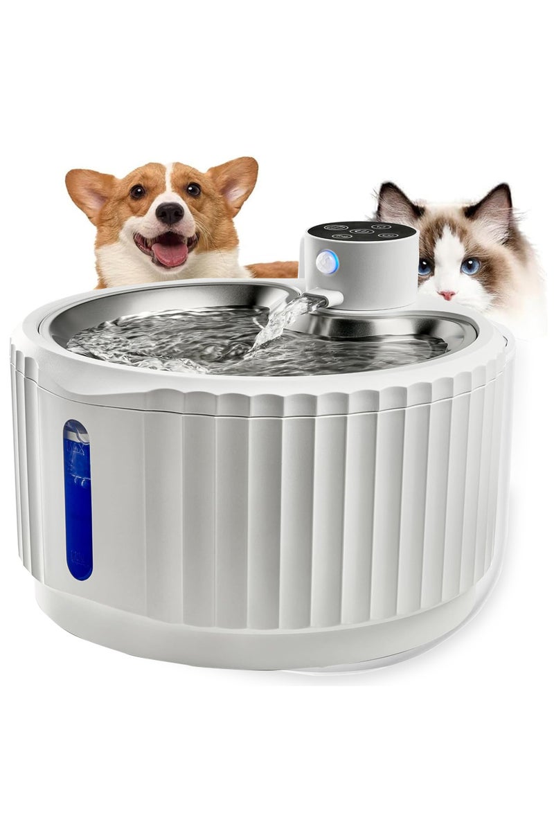 Pet Water Fountain,95 oz/2.8L Battery Operated Cat Fountain Stainless Steel with Water Level Window, Automatic Water Dispenser with Quiet Pump & Stainless Steel Tray , Cordless Pet Water Fountain for Cats, Dogs, Pets - Image 1