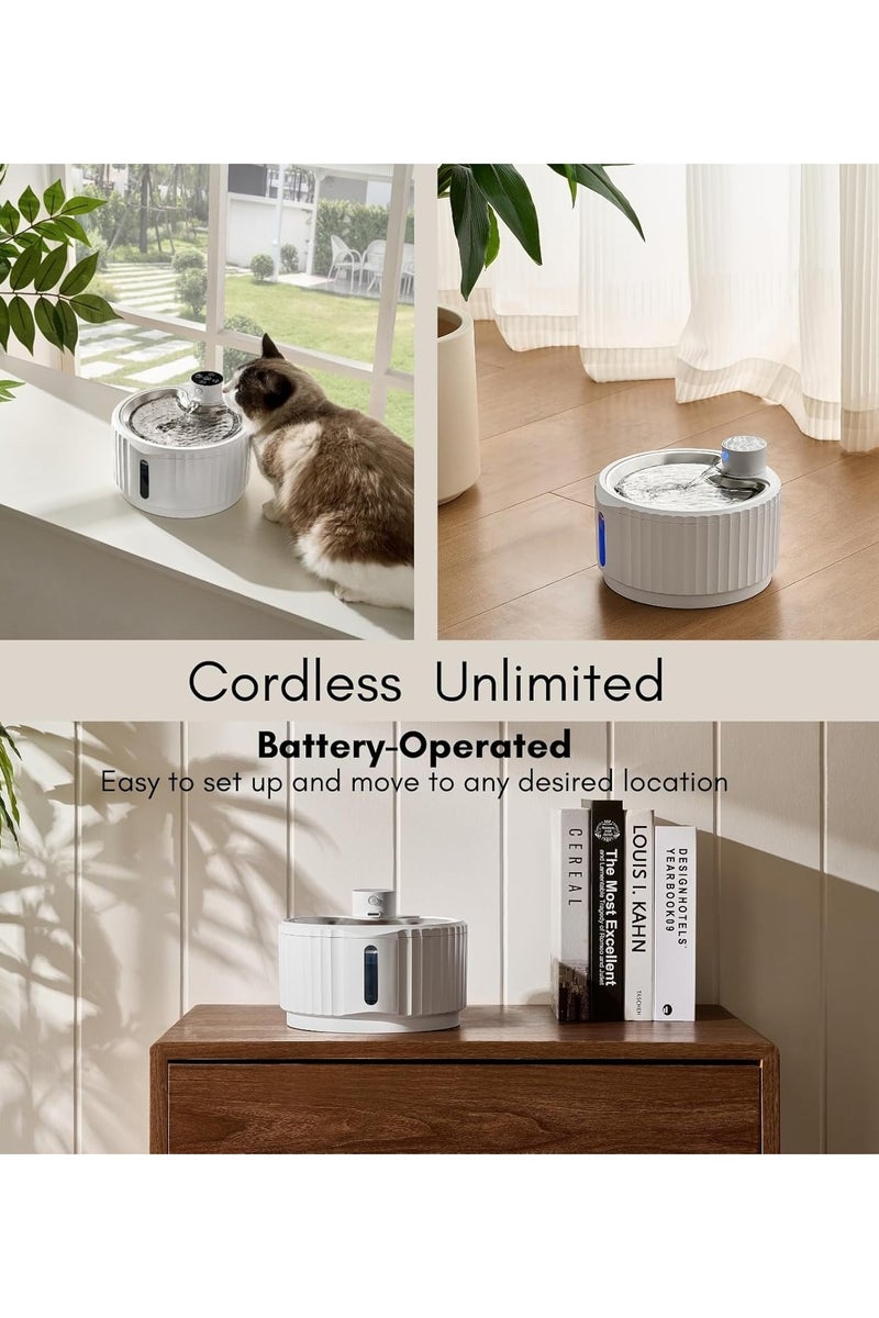 Pet Water Fountain,95 oz/2.8L Battery Operated Cat Fountain Stainless Steel with Water Level Window, Automatic Water Dispenser with Quiet Pump & Stainless Steel Tray , Cordless Pet Water Fountain for Cats, Dogs, Pets - Image 2