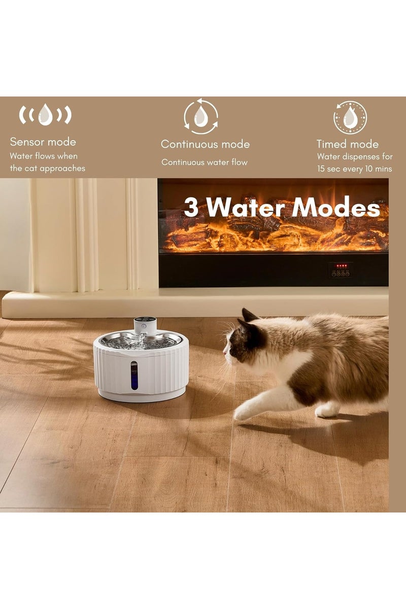 Pet Water Fountain,95 oz/2.8L Battery Operated Cat Fountain Stainless Steel with Water Level Window, Automatic Water Dispenser with Quiet Pump & Stainless Steel Tray , Cordless Pet Water Fountain for Cats, Dogs, Pets - Image 3