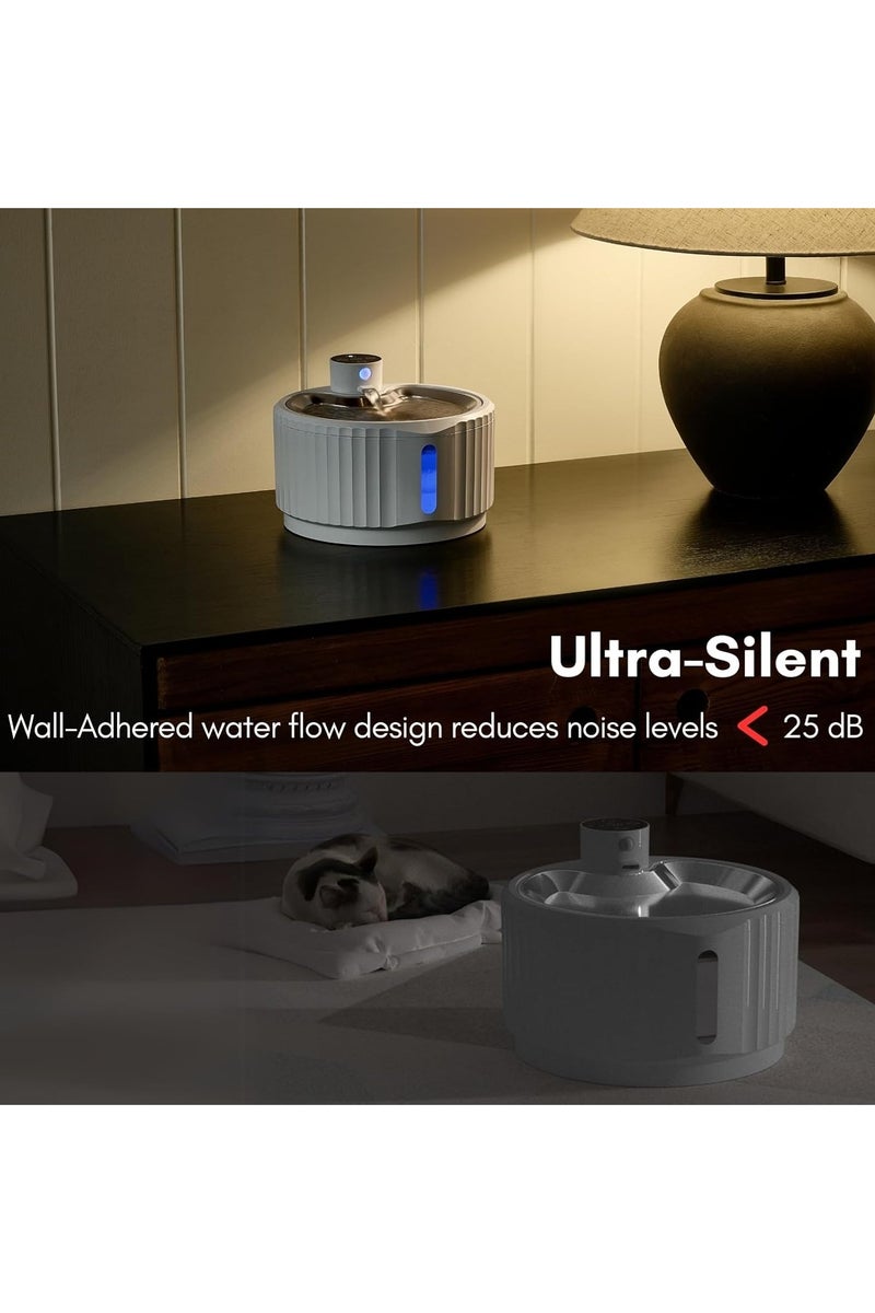 Pet Water Fountain,95 oz/2.8L Battery Operated Cat Fountain Stainless Steel with Water Level Window, Automatic Water Dispenser with Quiet Pump & Stainless Steel Tray , Cordless Pet Water Fountain for Cats, Dogs, Pets - Image 5