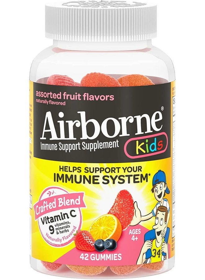 Airborne Kids Assorted Fruit Flavored Gummies Count Mg Of Vitamin C And Minerals Herbs Immune Support 42 Count (Pack of 2) Multi - Image 1