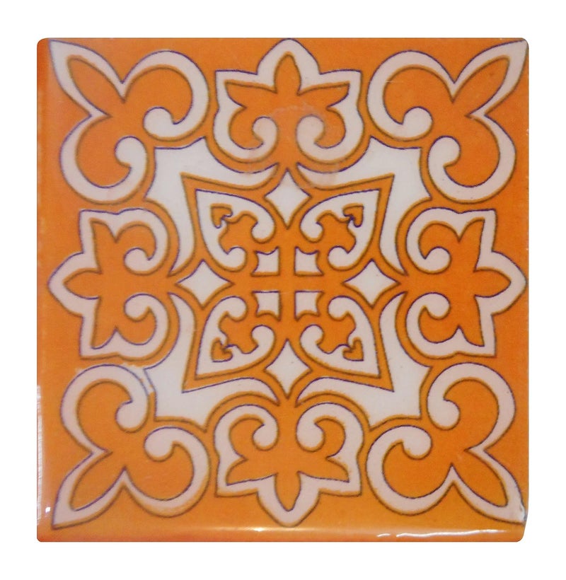 Shiv Kripa Blue Pottery Shivkripa Blue Art Pottery Ceramic Handmade Tiles Orange Pack of 6 SKT93 