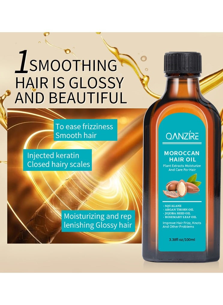 QANZIRE 2-PACK Moroccan Hair Oil, Anti-Frizz and Smooth Hair Oil 100ml*2 - Image 2