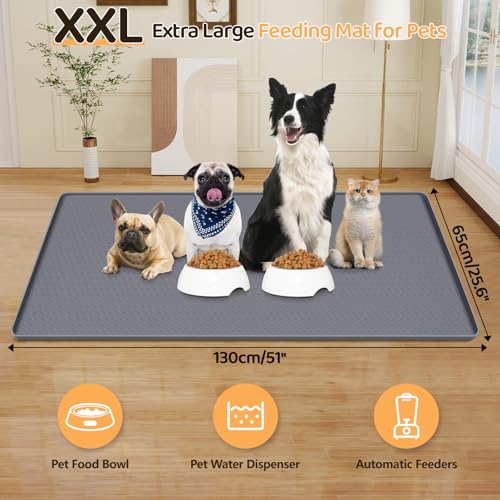 Bartuke Dog Food Mat, Extra Large 51" x 25.6" Silicone Pet Feeding Mat with Raised Edge Pet Placemat for Small, Medium, and Large Pets Non-Slip, Easy to Clean (Dark Grey) - Image 2