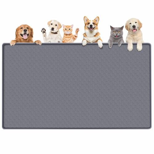 Bartuke Dog Food Mat, Extra Large 51" x 25.6" Silicone Pet Feeding Mat with Raised Edge Pet Placemat for Small, Medium, and Large Pets Non-Slip, Easy to Clean (Dark Grey) - Image 1