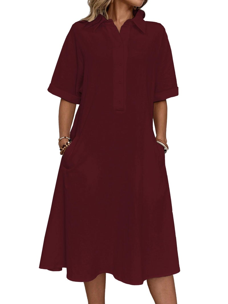 TOPLOT Women Dress || Long Dress for Women (Shirt-Dress-5253-Maroon-S) - Image 5