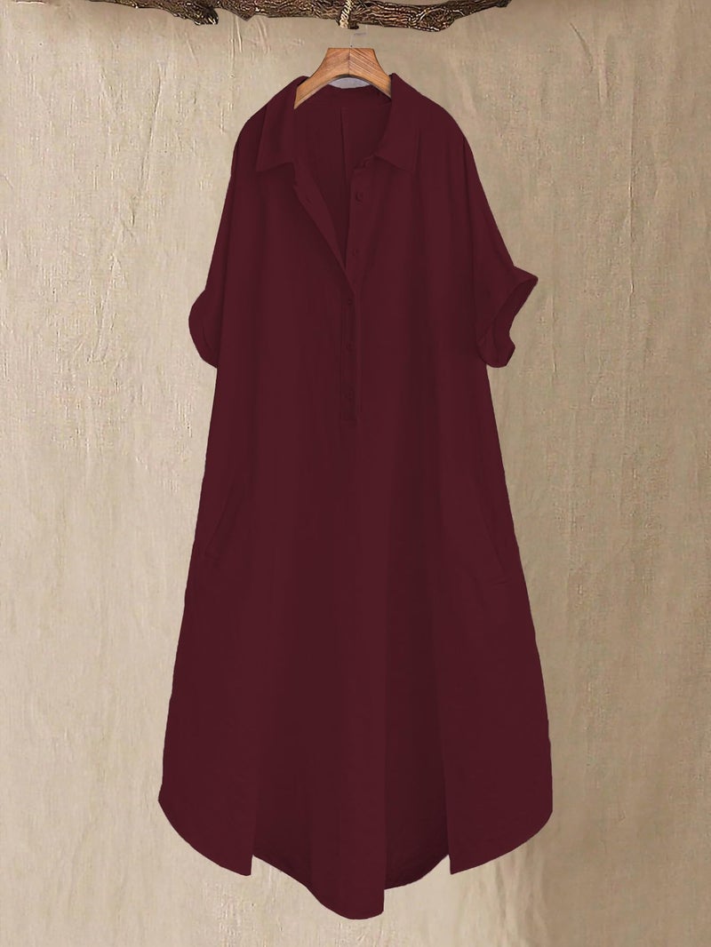 TOPLOT Women Dress || Long Dress for Women (Shirt-Dress-5253-Maroon-S) - Image 2