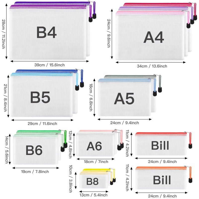 EOOUT 42pcs Mesh Zipper Pouch, 8 Sizes Waterproof Zipper Bags, 17 Colors, Multipurpose for Board Games Travel Storage, School Supplies, and Home Organization - Image 2