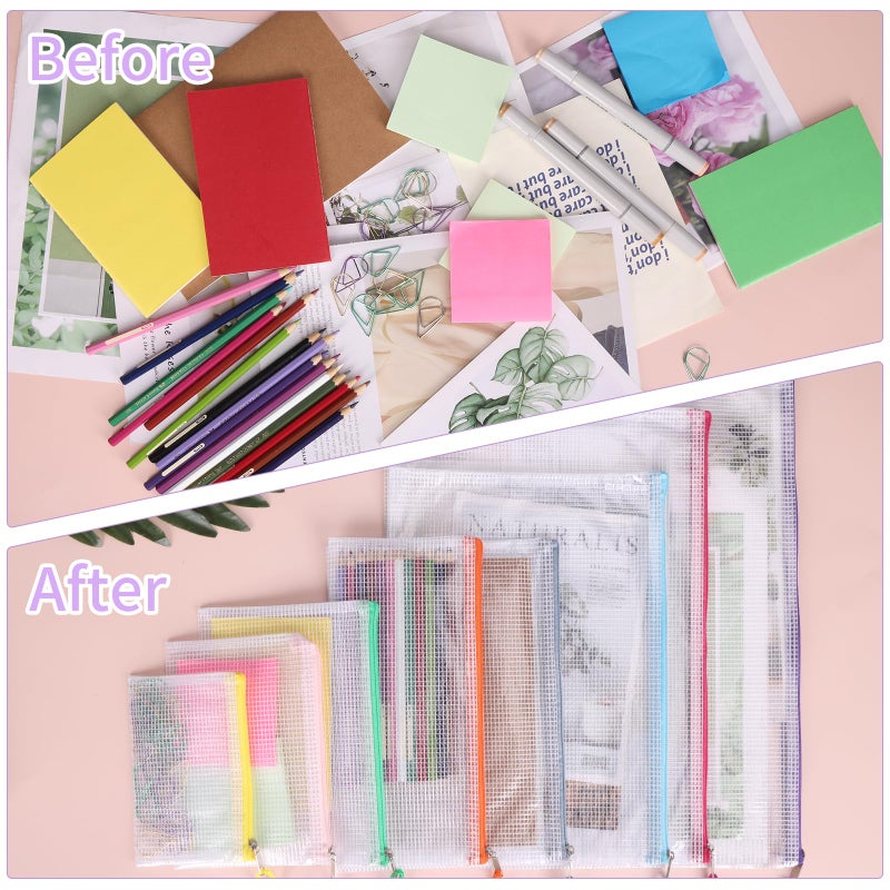 EOOUT 42pcs Mesh Zipper Pouch, 8 Sizes Waterproof Zipper Bags, 17 Colors, Multipurpose for Board Games Travel Storage, School Supplies, and Home Organization - Image 5
