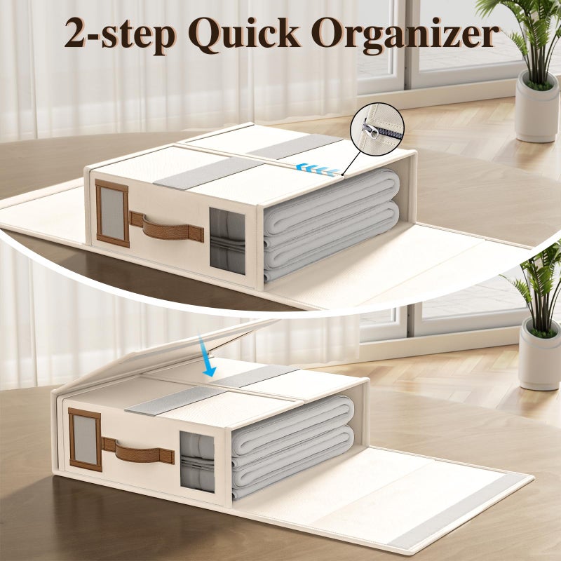 BigPonPon 3 Pack Foldable Bed Sheets Set Organizers and Storage(King & Queen Size),Linen Fabric Closet Organizers with Window,Folding Bedding Storage Box for Bedsheets and Pillow Cube Organizer-Beige - Image 5