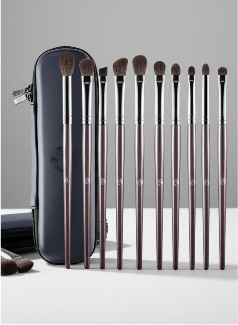 10-Piece Precision Eye Makeup Brush Set with Zipper Case – Charcoal Grey - Image 5