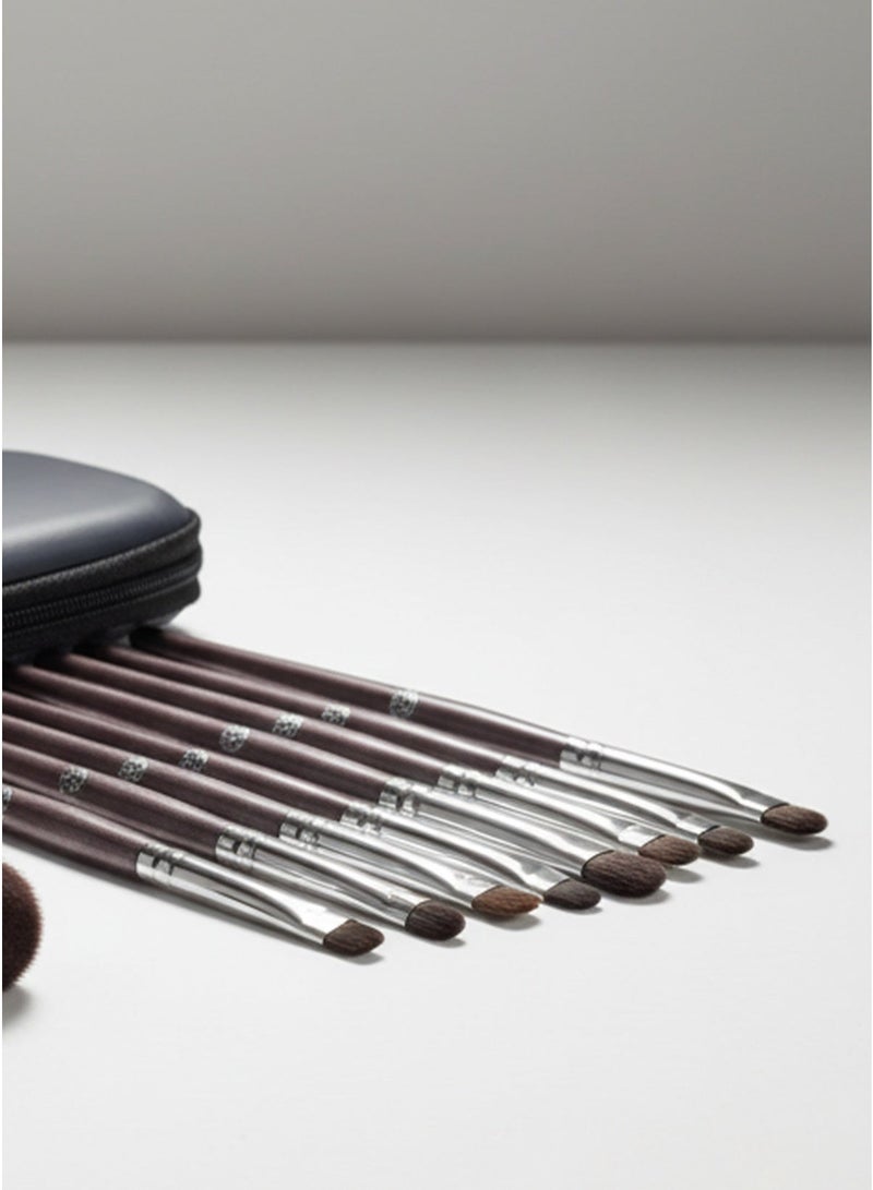 10-Piece Precision Eye Makeup Brush Set with Zipper Case – Charcoal Grey - Image 3
