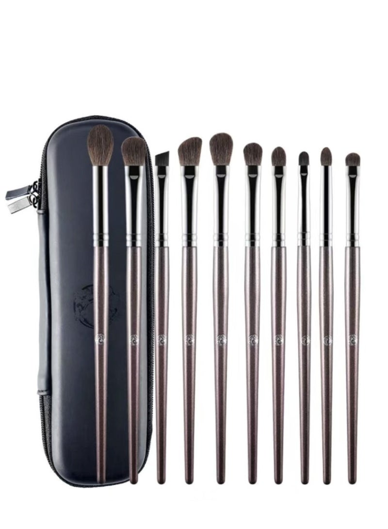 10-Piece Precision Eye Makeup Brush Set with Zipper Case – Charcoal Grey - Image 1