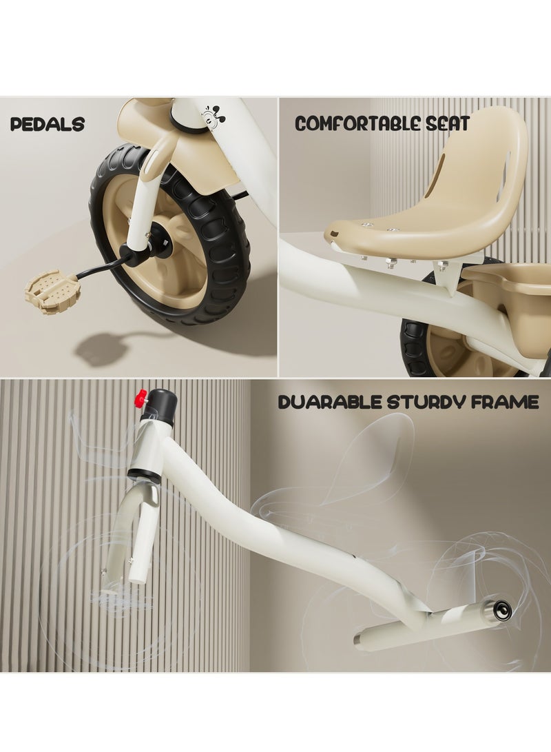 بيبي دراجة ثلاثية العجلات للأطفال، دراجة أطفال بمسند ظهر مرتفع، وسلة تخزين أمامية وخلفية | دراجة أطفال | دراجة ثلاثية العجلات للأطفال من سنتين إلى خمس سنوات، أولاد وبنات، لون بني - Image 4