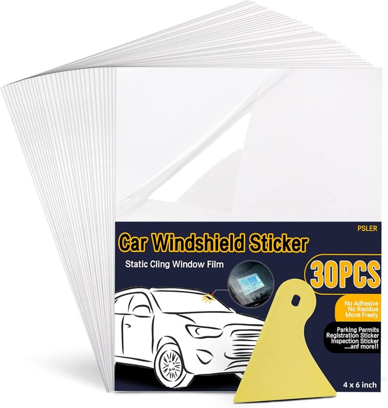 PSLER Car Windshield Sticker, Windshield Applicator, Clear Window Cling Car Inspection Sticker Holder Static Cling Window Film for Cars 30PCS 4 x 6 inch Static Cling Vinyl for Pass Holder Land transit & shipment compatible - Image 1