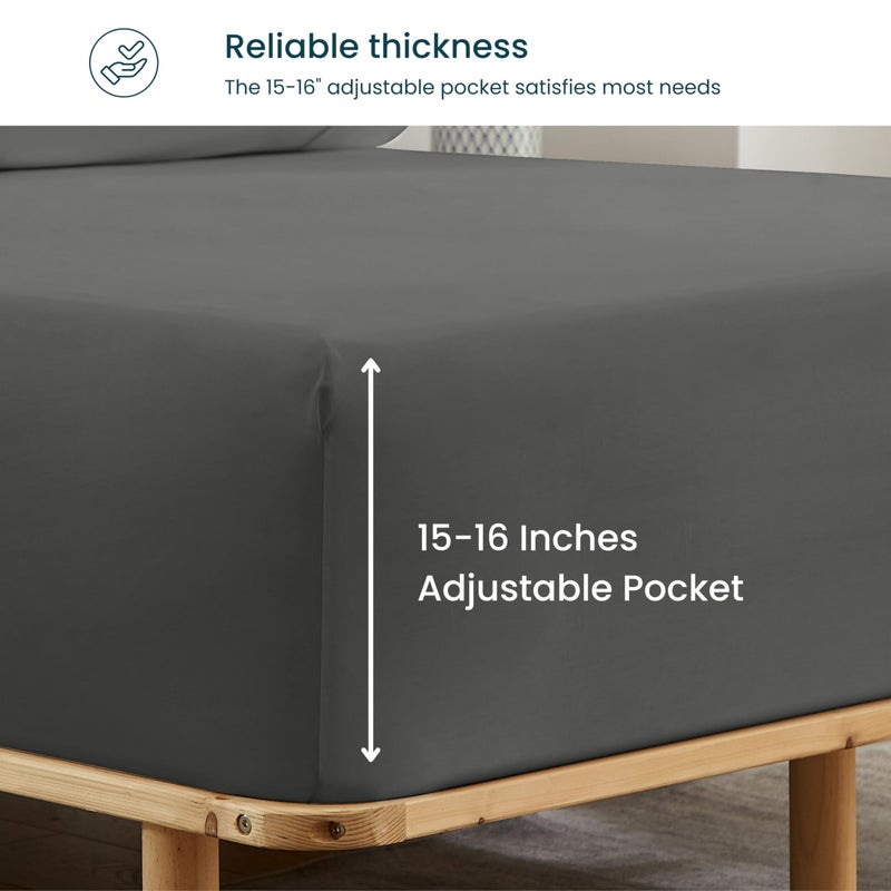 GOKOTTA Fitted Sheet Only - 15 Inch Pocket Bamboo Rayon Fitted Sheet  Super Soft and Cooling Bottom Sheet with 4 Elastic Corner Straps(Dark Grey  Full Size) - Image 2
