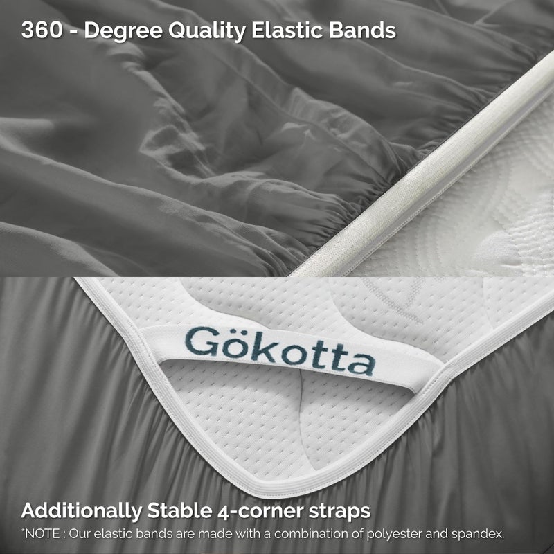 GOKOTTA Fitted Sheet Only - 15 Inch Pocket Bamboo Rayon Fitted Sheet  Super Soft and Cooling Bottom Sheet with 4 Elastic Corner Straps(Dark Grey  Full Size) - Image 4