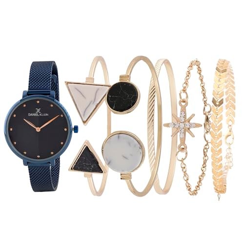 Daniel Klein Blue Dial Analog Gift Set Stainless Steel Watch with Bracelet for Women (Pack of 6) - Dkg002-2 - Image 1