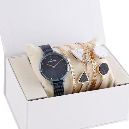 Daniel Klein Blue Dial Analog Gift Set Stainless Steel Watch with Bracelet for Women (Pack of 6) - Dkg002-2 - Image 3