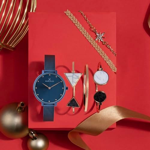 Daniel Klein Blue Dial Analog Gift Set Stainless Steel Watch with Bracelet for Women (Pack of 6) - Dkg002-2 - Image 2