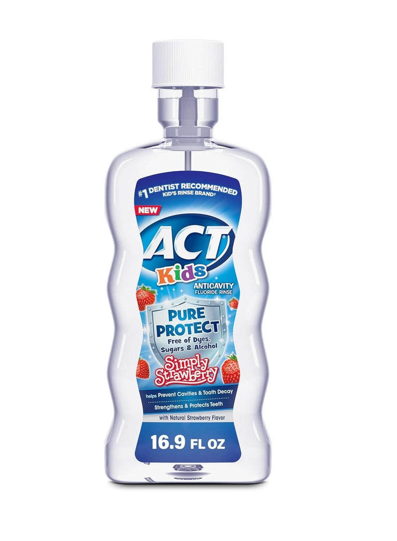 ACT Kids Pure Protect Anticavity Fluoride Rinse, Natural Strawberry Flavor Without Sugar, Free from Dyes & Alcohol, 16.9 fl. oz. - Image 1