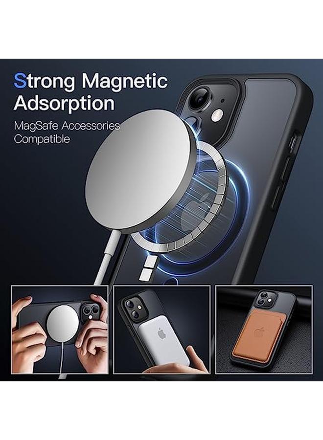 جي تيك جراب مغناطيسي لهاتف Iphone 12 Mini مقاس 5.4 بوصة متوافق مع Magsafe، غطاء خلفي شفاف غير لامع رفيع مقاوم للصدمات، أسود - Image 3