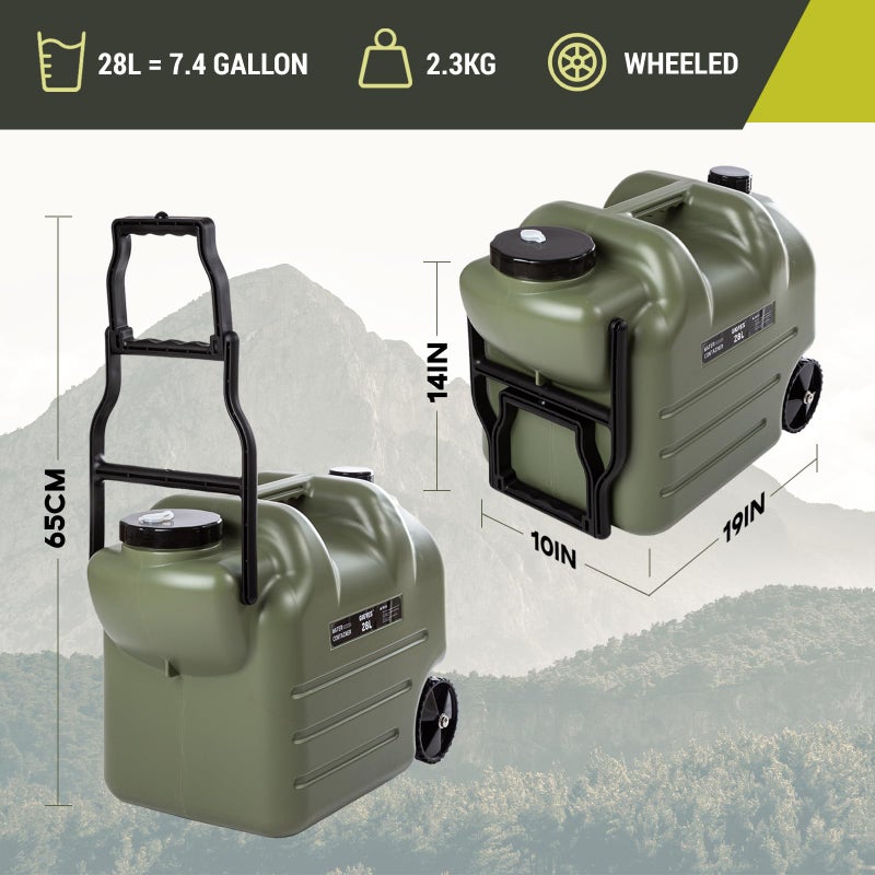 GIGYES 7.4 Gallon Water Jug with Wheels & Folding Handle, Rolling Wheel Water Storage Tank for Hiking Camping, Portable - Image 2