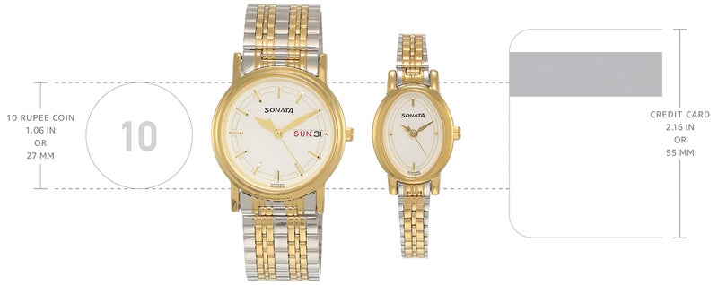 Sonata Bandhan Quartz Analog With Day & Date White Dial Two Toned Silver & Gold Stainless Steel Strap Watch for Couple - NT11418100BM01 - Image 3