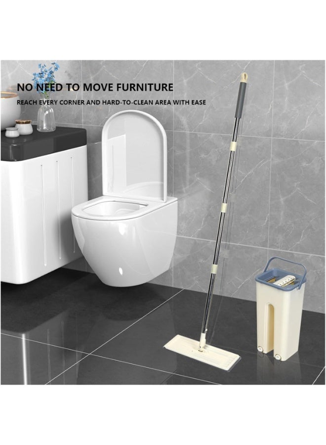 Mop and Bucket Set with Two Wet and Dry Microfiber Pads, a Home Floor Cleaning System for Floors and Windows (White) - Image 2