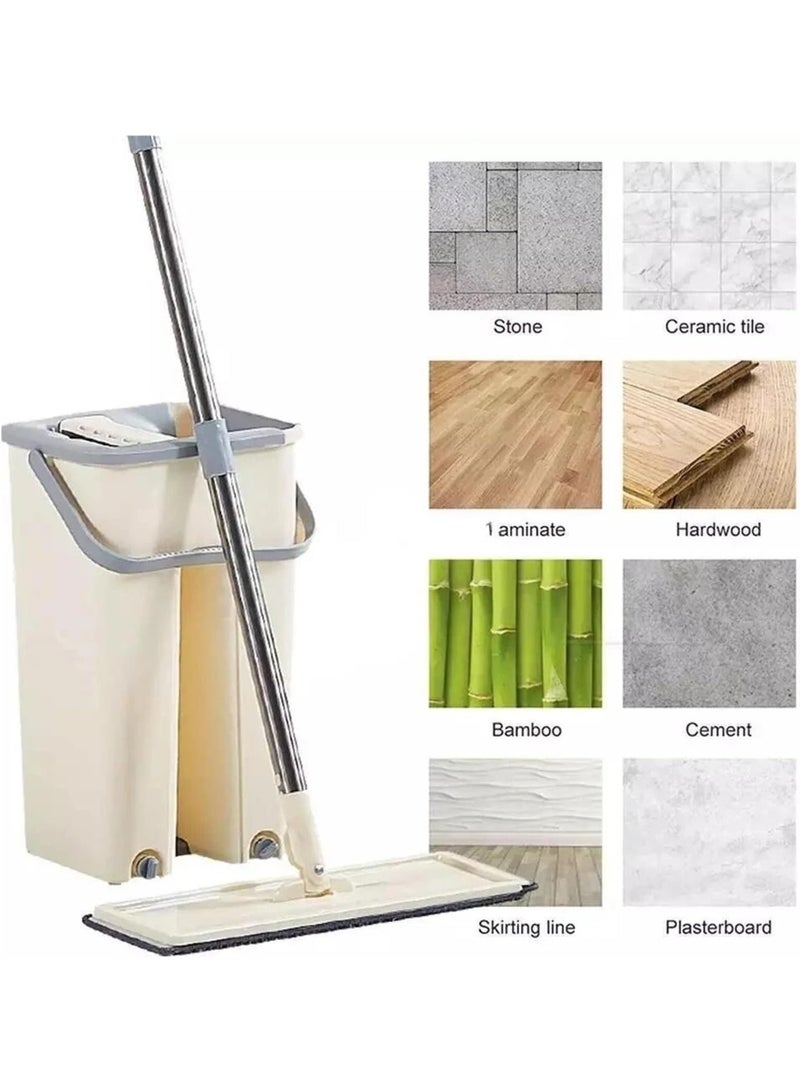 Mop and Bucket Set with Two Wet and Dry Microfiber Pads, a Home Floor Cleaning System for Floors and Windows (White) - Image 4