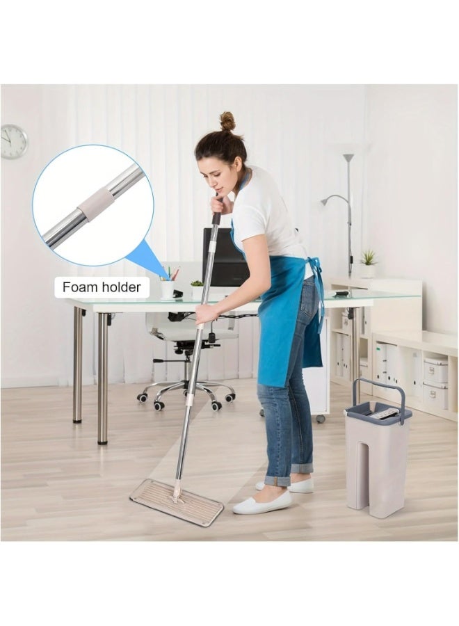 Mop and Bucket Set with Two Wet and Dry Microfiber Pads, a Home Floor Cleaning System for Floors and Windows (White) - Image 3