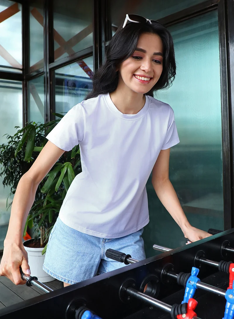 Women's Powder White Solid Basic T-Shirt