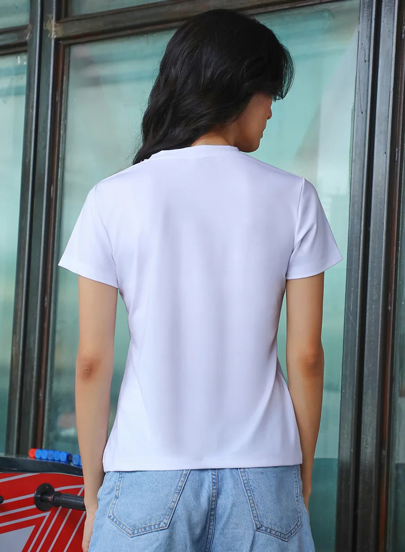 PINACOLADA  Women's Powder White Solid Basic T-Shirt for Women | Best Price UAE