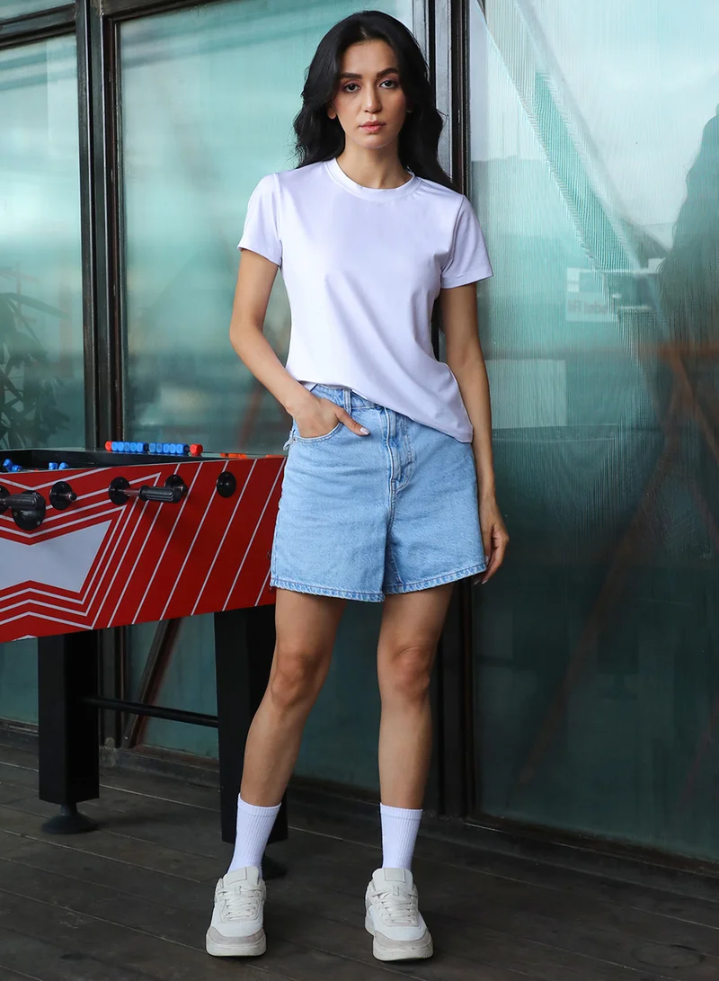 PINACOLADA  Women's Powder White Solid Basic T-Shirt for Women | Best Price UAE